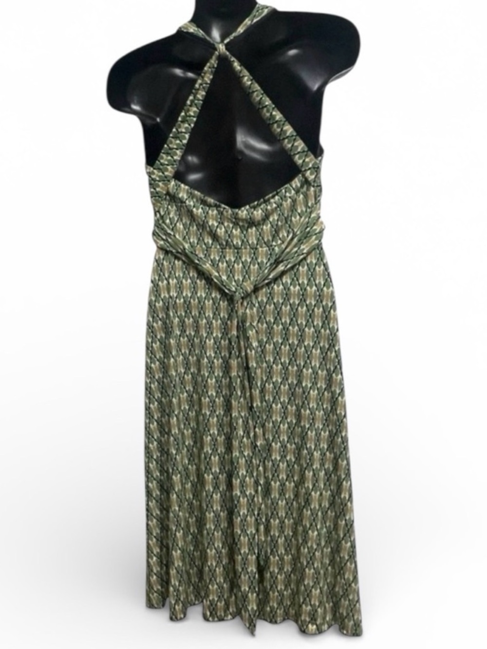 AGB Olive Green Halter Midi Dress Open Back Resort Vacation Dress 10 - Picture 4 of 6